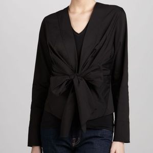 DONNA KARAN black wrap tie-front silk blouse